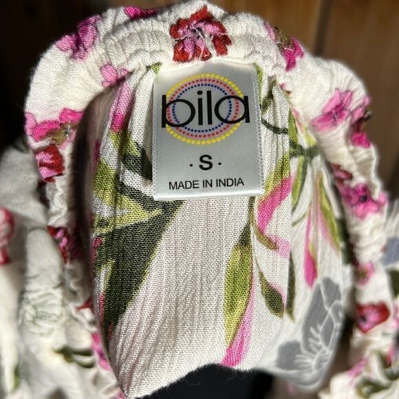 Bila dress tank floral tassel ties cream pink green Small FIRM on PRICE - Picture 2 of 7